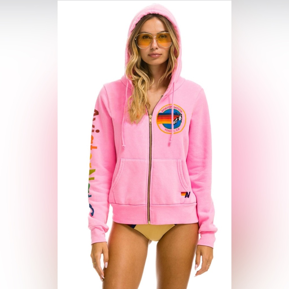 AVIATOR NATION NEON PINK HOODIE BRAND NEW